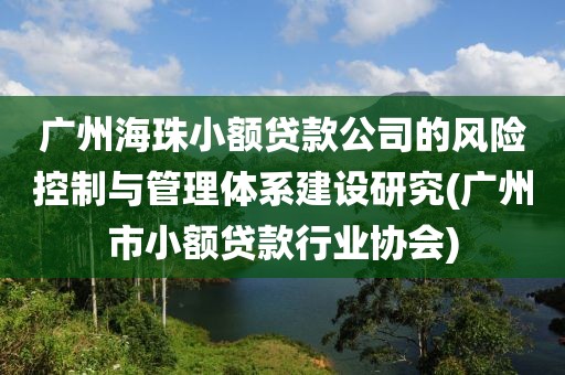 广州海珠小额贷款公司的风险控制与管理体系建设研究(广州市小额贷款行业协会)