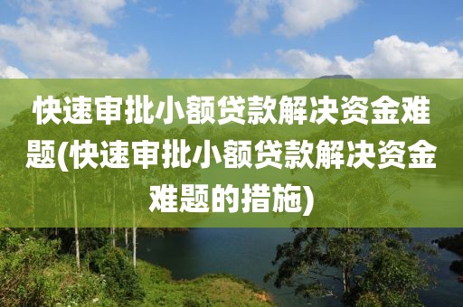 快速审批小额贷款解决资金难题(快速审批小额贷款解决资金难题的措施)